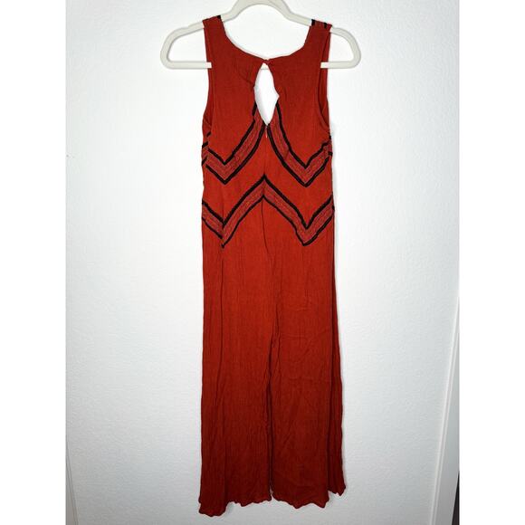 Anthropologie Maeve Desert Embroidered Boho Terracotta Jumpsuit - Picture 3 of 8
